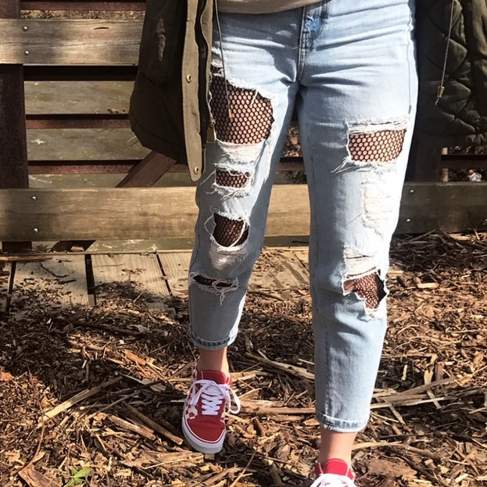 Topshop Moto cut out Fishnet Jeans